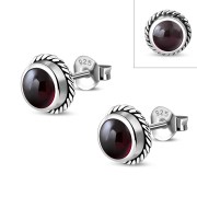 6pairs, Garnet Round Stud Silver Earrings - e369